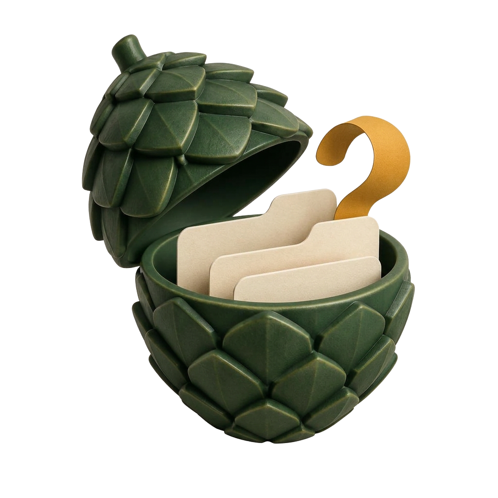 A cedar cone holding guide tabs
